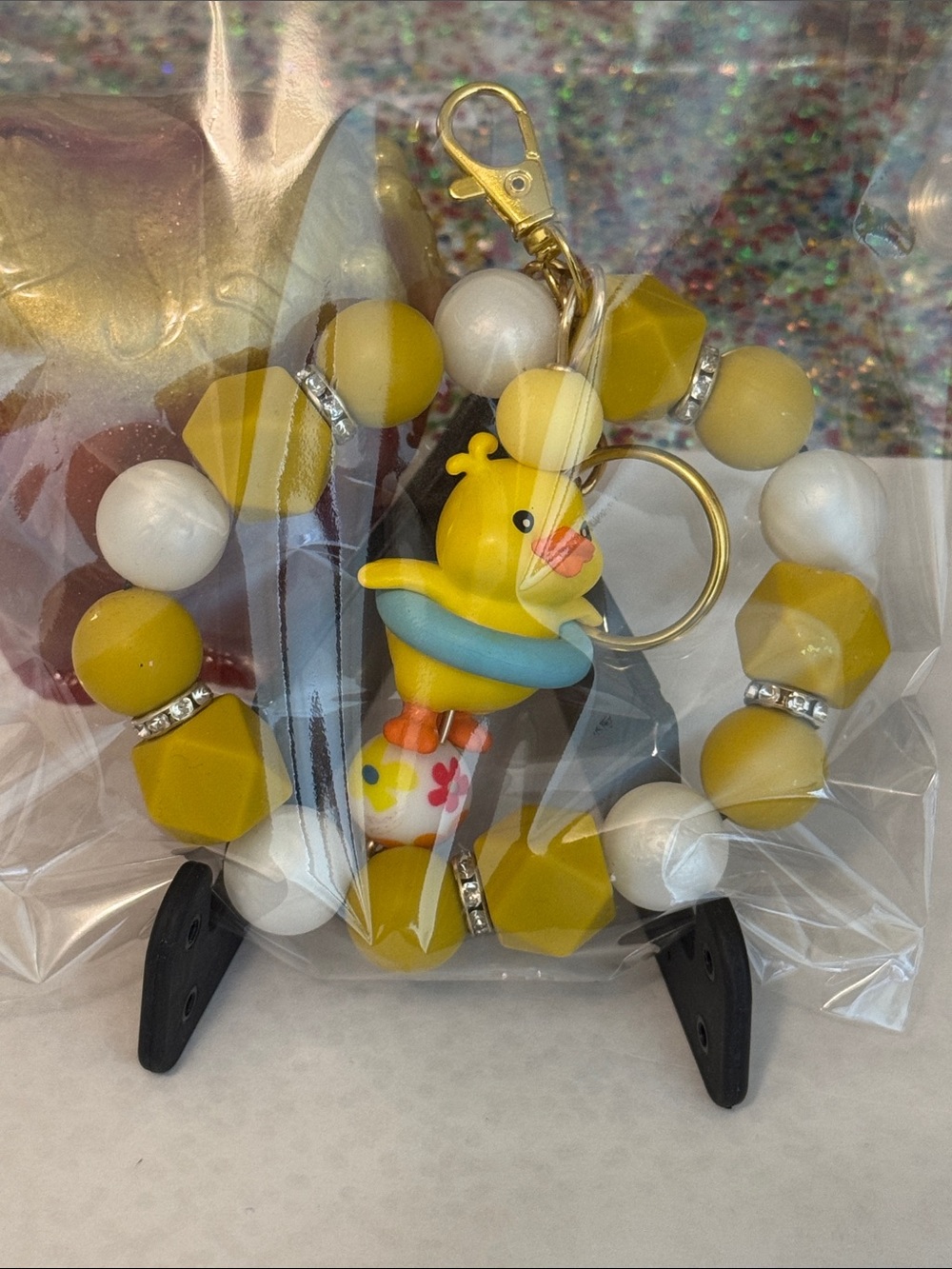 Yellow Duck Beaded Keychain Wristlet - Cute Card & Key Holder, click on pic